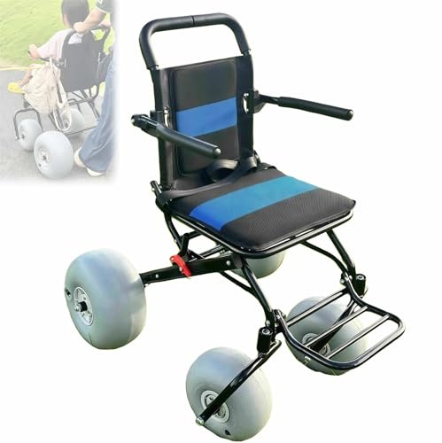 Folding All-Terrain Beach Wheelchair with Balloon Tires and Quick-Release Wheels for Sand, Grass, Gravel, and Water Access