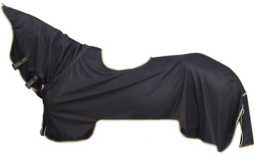 Covalliero - Ausreitdecke mit Halsteil & Klettverschluss FS26 – Pferdedecke zum vor Fliegen – Pferde Outdoordecke mit 65% UV-Schutz – Schwarz (Black) – Gr. 145cm