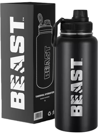 Beast Stainless Steel Metal Water Bottle 1l Large Insulated Flask Thermal | Insulated Water Bottle 1L for Hot and Cold Drinks. Heavy Duty & Leakproof Drinks Container 1 Litre Water Bottle for Travel.