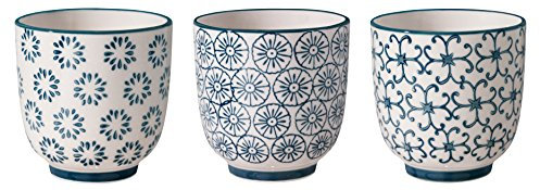 Bloomingville Petites Tasses sans Anse Kristina - Tasses à thé Tasse à café pour Le Bureau et la Maison, Cadeau sain ø 7 x H 7 cm, Bleu, Céramique, Lot de 3, Capacité 160 ML