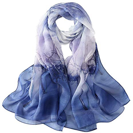 JWSilk Sciarpa lunga in chiffon di seta con stampa floreale, Navy, 69x26