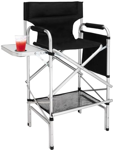mefeir 31 Tall Folding Directors Chair with Side Table Storage Bag,Portable Makeup Artist Bar Height, Aluminum Frame 300 lbs Capacity, 19.2 D x 23.6 W x 45.6 H