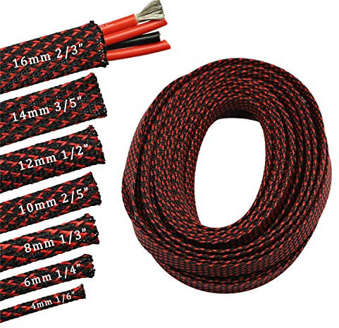 Flexibler Kabelschlauch aus PET, erweiterbar, 9 m (1/6 Zoll), Rot und Schwarz