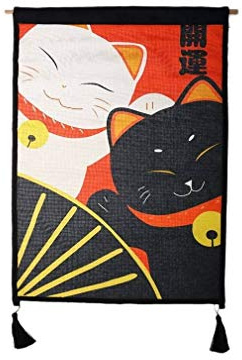 lachineuse – Japanisches Wandpaneel Maneki-Neko-Duo“ – Deko – 65 x 45 cm | Süße japanische Katze – Glückskatze – Wandbild – Schwarz & Rot – Japanische/Asiatische Geschenkidee