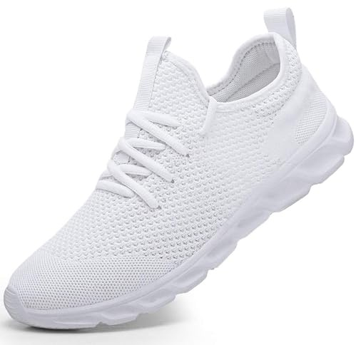 Damyuan Mens Running Walking Tennis Trainers Casual Gym Athletic Fitness Sport Shoes Fashion Sneakers Ligthweight Comfortable Working Outdoor Flat Shoes for Jogging White Size 9 UK