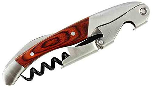 Buddy's Bar - Cuchillo de camarero, longitud 11,5 cm, función de palanca multiniveles, abrebotellas con abrebotellas, sacacorchos profesional de acero inoxidable y madera, para sommeliers, camareros