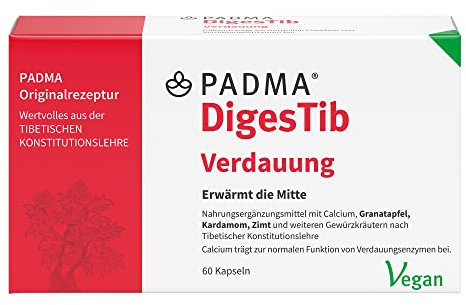 PADMA DigesTib 60 Kapseln - Verdauungskomplex mit Calcium - Normale Funktion der Verdauungsenzyme - Nach tibetischer Rezeptur mit Granatapfel und Kräutern - Vegan, hergestellt in der Schweiz