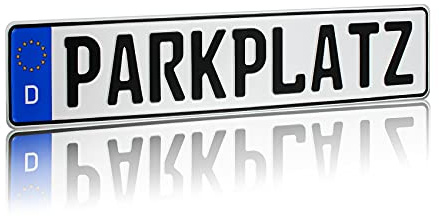 Parkplatz-Kennzeichen schwarz aus Aluminium Standardgröße 520x110mm Auto Anhänger Stellplatz Parken Abstellplatz Parkplatzschilder Pfosten Wand (07 Parkplatz)