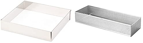 LACOR 68240 Cercle Carre pour Pâtisserie 20 X 20 cm & 68598 Cercle rectangulaire perforé 8x28 h 2 cm, Acier Inoxydable, Gris, 28 cm