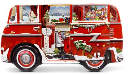 Blechdose Wohnwagen rot Keksdose Weihnachten Deko Box Dose Mini Camper Christmas Retro, 17 x 9 x 8 cm