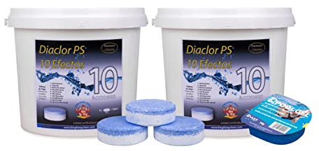 Pack 2 UDS - Cloro Total para Piscinas DIACLOR PS 10 Efectos 10 KG (2x5 KG) 100 Pastillas de Cloro Multiacción (100 gr) - Tratamiento Completo Profesional 10 Acciones