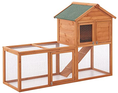 Clapier à 2 Niveaux avec Rampe Enclos à Sol Ouvert Niche Abrité à Toiture Imperméable Sapin Métal Bitume 110 x 160 x 61 cm Naturel