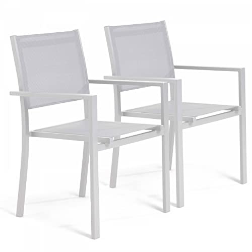 Oviala - Sillones de jardín (aluminio y textileno), color blanco