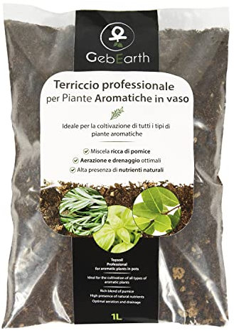 GebEarth® - Terriccio per Piante Aromatiche da 1 Litro, miscela specifica per i rinvasi delle Piante Aromatiche in Vaso【 Ideale per tutti i tipi di Erbe Aromatiche e Medicinali 】