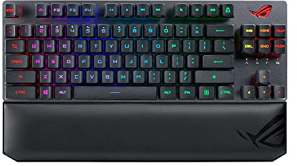 ASUS ROG Strix Scope RX TKL Wireless Deluxe, Teclado mecánico, Interruptor óptico mecánico ROG RX Rojo, Puerto USB, tecla Ctrl ampliada, botón sigiloso, reposamuñecas, diseño Italia, Negro