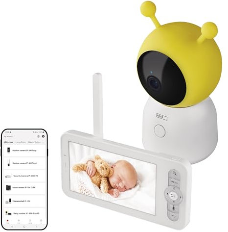 EMOS GoSmart Babyphone IP-500 Guard mit 5'' LCD-Monitor und 3000 mAh Akku, WiFi und App, drehbar, fokussierbar, 2-Wege-Audio, IR-Nachtsicht, Smart Sensore und Erkennungsfunktionen, inkl. Netzteil