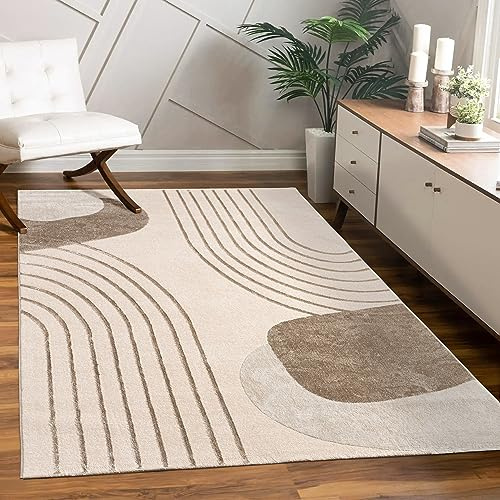 Paco Home Teppich Wohnzimmer Schlafzimmer Moderner Kurzflor glänzendes Palmen-Muster Florales Design Geometrisch Hoch-Tief-Effekt 3D, Grösse:120x160 cm, Farbe:Beige 3