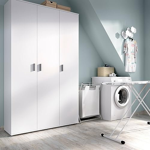 Dmora Armadio Multiuso Grande Sillano, Mobile Multifunzione Porta Scope, Guardaroba a 3 Ante, 116x35h190 cm, Bianco