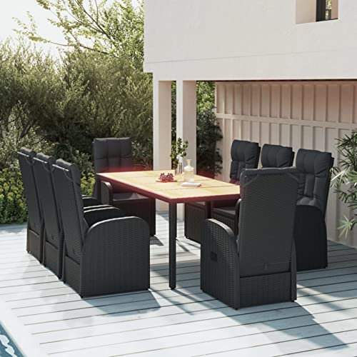 Homgoday Set da pranzo da giardino 9 pezzi e cuscini in rattan sintetico nero, sedia tavolo cucina esterno terrazza patio balcone mobili tipo 7