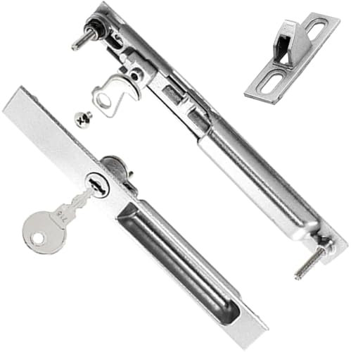 ZHEHUA Cerradura puerta corredera, Cerradura de Gancho para Empotrar, Aluminio, Con llave,Color plateado,Medidas: 181 x 23mm