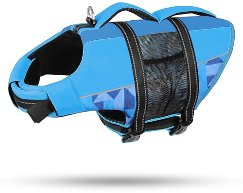 CITÉTOILE Dog Life Jacket, Dog Life Vest with Reflective Stripes, Adjustable High Visibility Dog Swimming Vest, Pet Swimsuit for Small Medium Large Dogs Boating, Blue, XL
