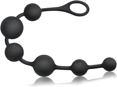Silicone Anal Bead Butt Plug Anal Trainer Anal Chain with 6 Different Size Balls and Pull Roop for Men Women Sex Toys