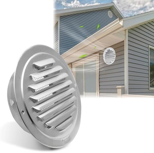 Air Vent Cover,External Vent,Ventilation Outlet Ventilating Fan Duct Cover Sturdy Durable 100 125 160 180mm, Built In Screen Mesh, Stainless Steel Air Outlet Vents, Louvered Grille Flat Ducting For Fi