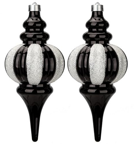 Juego de 2 adornos navideños grandes, 26,5 cm, forma de gota, bolas de Navidad, irrompibles, adornos colgantes, bolas de Navidad blancas y negras para interiores, fiestas navideñas