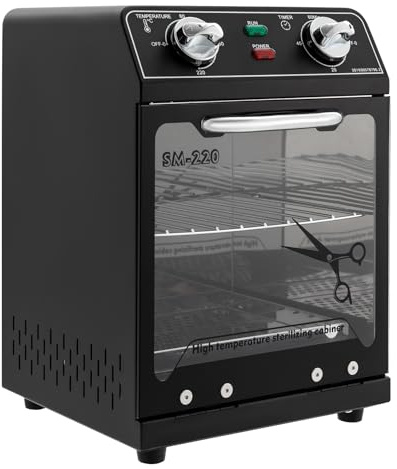 8L Hochtemperatur Sterilisator, Trockenhitze Hochtemperatur Sterilisator, 600W Heißluftsterilisator Desinfektionsschrank für Nagelwerkzeuge, Kosmetik, Tattoo, Dentalwerkzeuge, Friseursalon (Schwarz)