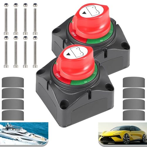 HOISGEAR 2 Stück Batterieschalter 1-2-both-off, Batterie Schalter 12V 24 V 48V wahlschalter Akku Master Switch Batterie Trennschalter Autobatterie Hauptschalter für Pkw RV ATV Wohnmobile Schiffe