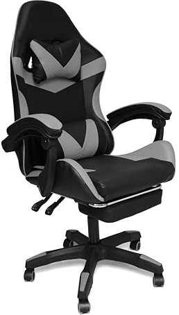 MEDAS PRO - Chaise de gaming ergonomique avec repose-pieds - Noir et gris - Chaise de jeu pour bureau, salle de jeux, chambre d'adolescent - Fauteuil pivotant pour gamer - Chaise pivotante pour