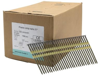 UnitSteel 21° Rundkopf Streifennägel - 3,4X100mm, 1.500 stück, Nägel für Druckluft-Nagler, Blank/glatt, für fast alle Marken von Tackern