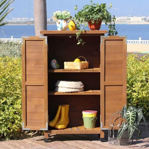 Outdoor Garden Patio Wooden Storage Cabinet, weatherproof Potting Bench Table Yard Lawn Tool Shed,Backyard Furniture Wood Workstation, for Deck/Greenhouse/balcony