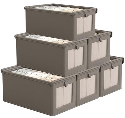 Yowmina Aufbewahrungsbox mit Deckel, 6er Set, Schrank Organizer Kleiderschrank Ordnungssystem Stapelbar, Jeans Organizers Faltbare Kleidung Pullover Tshirt Organizer für Kleiderschrank