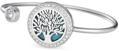 Dreamtimes Bracelet Aromathérapie Diffuseur d'Huiles Essentielles pour Femmes - Arbre de Vie et Fleur de Lotus - Pendentif en Acier Inoxydable