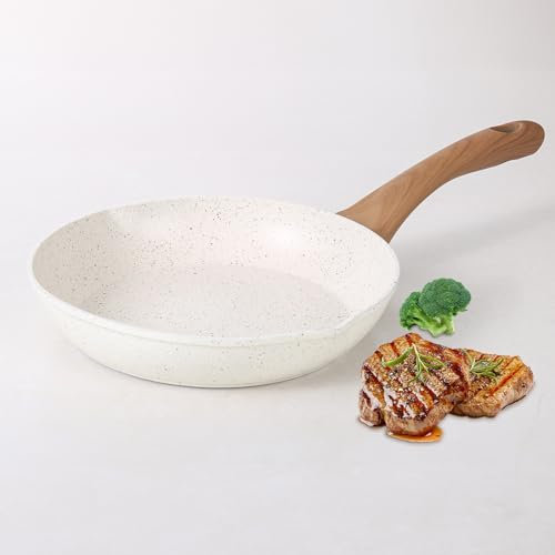 Homesbrand Nonstick Frying Pan 20cm, with Non-Stick Coating and Soft Touch Handles, Compatible with All Stovetops, Egg Frying Pan, White