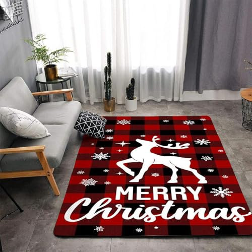 SHROUDEX Weihnachts Teppich Wohnzimmer 160x230cm Weihnachtsmänner Elch kinderteppich Flanell Teppich kurzflor Spielteppich wohnzimmerteppich fur Schlafzimmer (6,80x160cm)