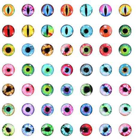PATIKIL 6mm Dragon Eyes, 100 Pcs Round Glass Eyes Animals Crochet Eyes for Clay Doll Making Craft DIY Findings Jewelry Making, Multicolored