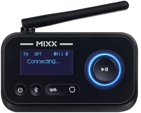 MIXX StreamPort Bluetooth Transmitter Receiver to 2 Wireless headphones for TV listening, Music Streaming and Gaming, Dual Mode (TX/RX), 3.5mm Optical & AUX Inputs, Volume Boost, 3D Surround Sound.