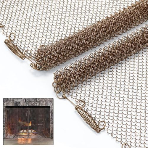 HpLive Lot de 2 rideaux en maille filet de cheminée de 61 x 53 cm - Grille de protection de cheminée - Rideau de protection contre les étincelles pour cuisinière