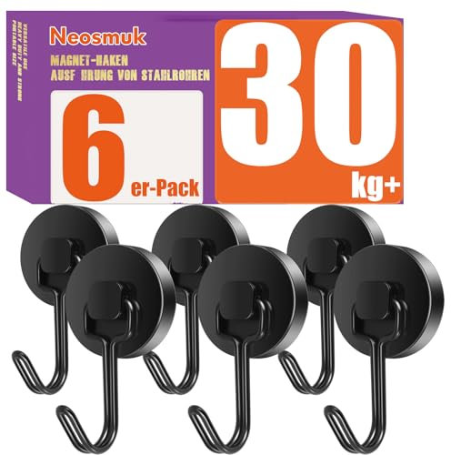 Neosmuk Swing Magnethaken Schwarz,30kg Magnet Haken Extra Stark für Spind Organizer,Neodym Magnete,Haken Magnetisch Sehr Stark für Werkstatteinrichtung,Heckzelt,Grill