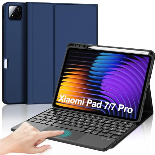 JADEMALL Clavier avec Trackpad pour Xiaomi Pad 7/7 Pro 11.2, AZERTY Français Clavier Bluetooth avec Touchpad pour Tablette Xiaomi Pad 7/7 Pro 11.2 2025, Bleu
