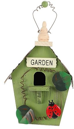 FONDOTIN Nido Duccello Unico Casetta per Uccelli in Legno da Appendere per Decorazioni da Giardino Tetto Verde