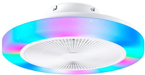 RRBEST Ventilador de Techo con Luz RGB, Moderno Ventilador de Techo con Luz Silencioso, 3000K-6500K, 6 Velocidades, con Mando a Distancia y APP