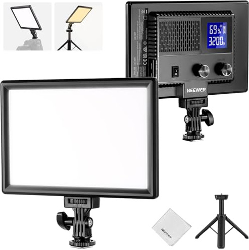 NEEWER 9 LED Camera Video Light Panel, 4000mAh USB C Dimmable DSLR Soft Key Lighting 3200K-5600K CRI95+ for Studio Photography Recording Streaming, Mini Desk Tripod Stand, Cleaning Cloth, NL-116AI