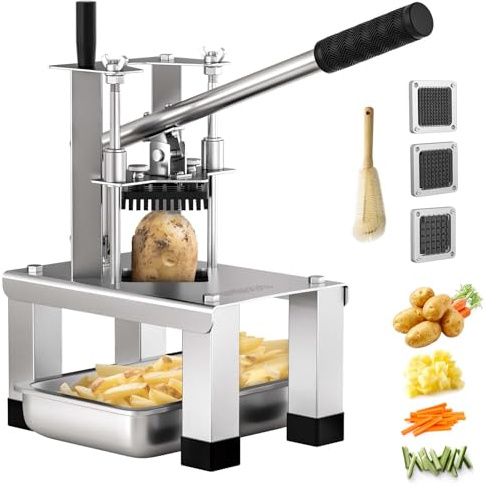 ARINOO Commercial French Fry Cutter and Vegetable Dicer with 3 Stainless Steel Blades – 3/8, 1/2, 1/4 – Heavy Duty Stainless Steel Potato Slicer for Home and Restaurant Use