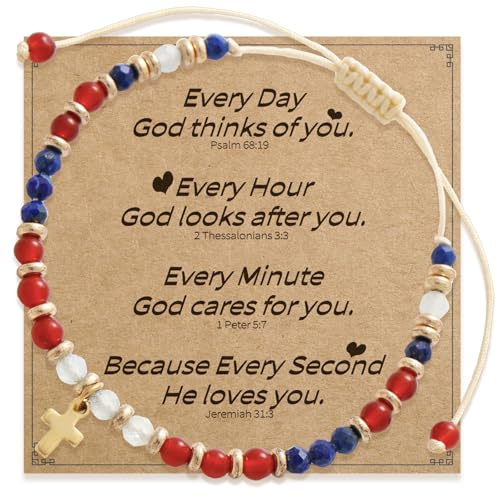 RIXERKOC Bracciale con Croce per Donna Bracciale in Pietra Naturale con Ciondolo a Croce, Gioielli Religiosi Cristiani, Idea Regalo per Cresima Battesimo Comunione e Pasqua