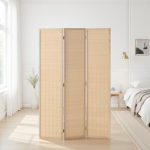 Homestyle4u Paravent 3 teilig Indoor Raumteiler Holz Bambus Natur 120x170 cm Trennwand Sichtschutz freistehend | Artikel 3032