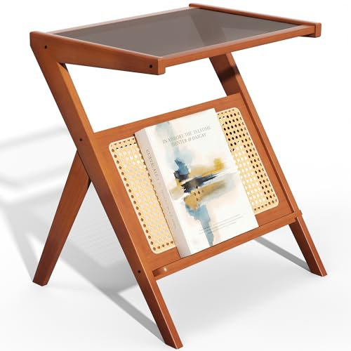 Estiliza Beistelltisch Couch, Glas-Sofatisch 50 x 36 x 56 cm, Kaffeetisch Eignen Sich Sowohl für Wohnzimmer Als Auch für Schlafzimmer, Dunkles Walnuss