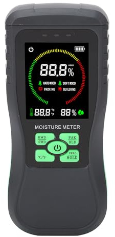 NDNCZDHC Misuratore di umidità per Legno, con display LCD Indicatore a tre colori, Misuratore di umidità parete senza puntale 40 mm per pareti, legname, edifici